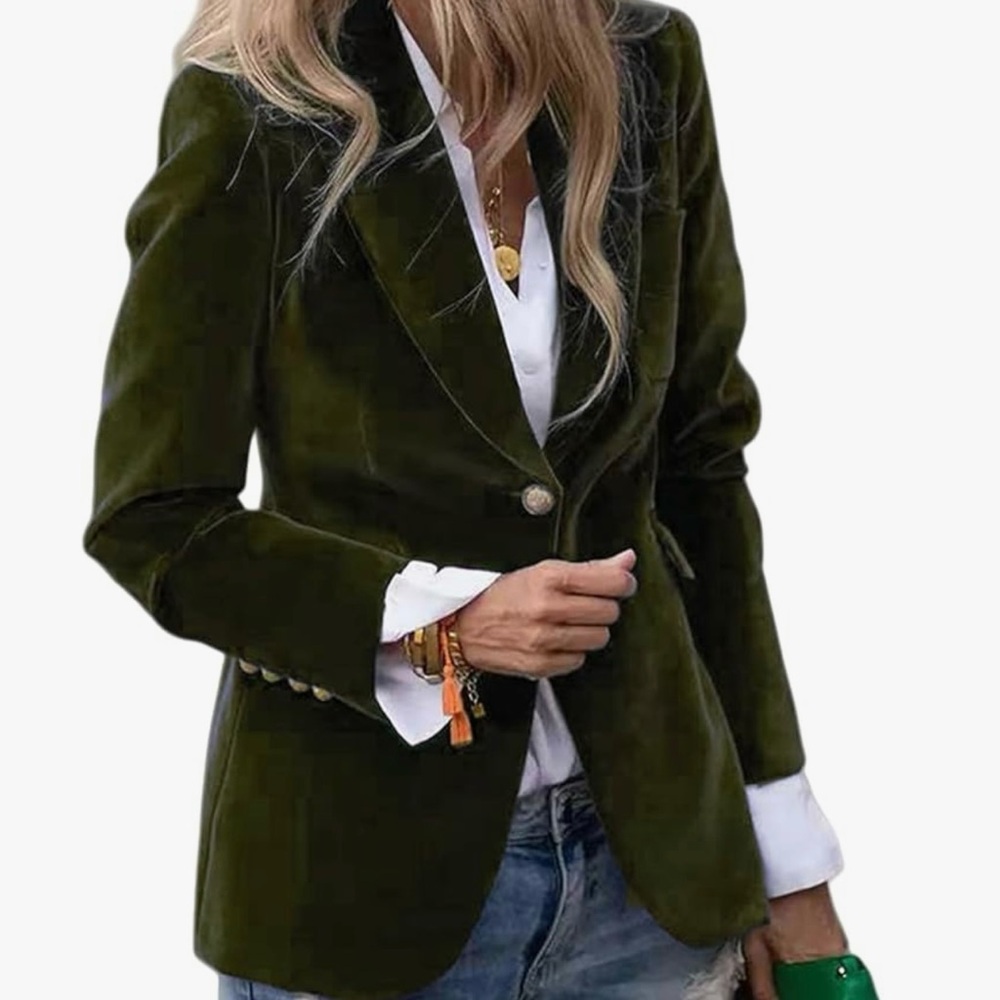 Olive Green Soft Velvet Women's Blazer